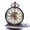 Pocket Watches M043 Bronze Shield Noctilucent Dial Hand Wind Mechanical Watch Clamshell Skeleton Gears Gift With Box