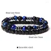 Conjunto de pulsera de piedra de ojo de tigre natural con cuentas 2 cadenas pulseras hombres joyería elástica vintage mujeres 8 mm mate ónix hematita bea dhpfv