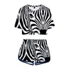 Women's T Shirts Two-Piece Set Shorts Ladies Sexig navel Skjorta Fashion Design T-shirt 3D Tryck Zebra Texture Street Wear Quality