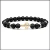 Pärlstav unisex natursten 7 färger korsa charm armband handarbete svart onyx vulkan matt armband för kvinnor män släpp leverans je otkqg