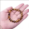 Charm Bracelets Natural Stone Beads Tiger Eye Bracelet Classic Men Women Buddha Black Lava Yoga Energy Accessories Q84Fz Drop Delive Dhexd