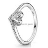 Clusterringen 925 Sterling Sier Ring Rose Openwork Petals Statement gekanteld Hart Solitaire Wishbone For Women Fashion Jewelry Drop de Dhkao