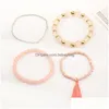 Bracelet de perle de la mode Strand Corea Corea pour femmes 4 set White Love Wedding Jewelry Bridesmaid Gifts Drop Deliv Dhlos