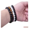 Charm Bracelets Natural Stone Beads Tiger Eye Bracelet Classic Men Women Buddha Black Lava Yoga Energy Accessories Q84Fz Drop Delive Dhexd