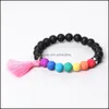 Beaded 8mm Natural Black White Lava Stone Tassel Armband DIY 7 Chakra Aromaterapi Essential Oil Diffuser för kvinnor Drop Delivery J OT4AW