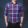 Мужские повседневные рубашки Quality Good Men Spring Frush Slim Fit клетчатая клетчатка с длинным рукавом.