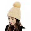 Beanie/Skull Caps Autumn Winter Womens Knit Hat Wool Ball Beanies Cap Big Girls Lady Knitted Warm Crochet Hats Drop Delivery Fashion Dhfzq