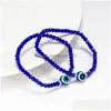 Beaded Evil Demon Eye Crystal Beads Strands Bracelet Couples Men Women Blue Eyes Bracelets Drop Delivery Jewelry Dhn1Y