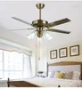 American Retro Wooden Leaf LED Fan Light 52 Inch Dining Room Bedroom Living Lighting Household Ceiling