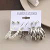 Boucles d'oreilles créoles à la mode couleur or argent cercle métal ensemble pour femmes filles géométrique grande perle ronde élégante boucle d'oreille bijoux