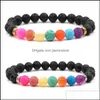 Kralen Sier Gold Color Natural Black Lava Stone kralen 7 Chakra Bracelet Essentiële olie Diffuser Yoga Sieraden Druppel Afgifte Armbanden Otzhl