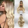 Long Wavy Brown to Blonde Ombre Synthetic Wigs Middle Part Natural Hair for Women Daily Party Wig Heat Resistant Synthetic Hairfactory direc