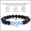 Beaded Strands 8Mm Polish Frosted Crystal Glass Flash Stone Bead Bracelet For Women Men Black Matte Imitation Agate Beads Fashion J Dhvsl