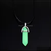 Kunst en ambachten mode Luminous Stone Fluorescerende zeshoekige kolom Druzy ketting Natuurlijk kristal edelsteen hanger lederen ketens drop d dhxwd