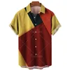 Camisas casuais masculinas verão 2023 colorido xadrez listrado em estilo 3d de estilo imprimido havaian praia um botão plus size 5xl topmen quin22