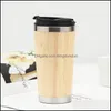 Tumbler New450ml Bambu Doğal Paslanmaz Çelik Su Şişesi Yeniden Kullanılabilir Taşınabilir Seyahat Kupaları Kupalar RRB13117 Damla Teslimat Ev Bahçesi Othdi