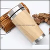 Tumbler New450ml Bambu Doğal Paslanmaz Çelik Su Şişesi Yeniden Kullanılabilir Taşınabilir Seyahat Kupaları Kupalar RRB13117 Damla Teslimat Ev Bahçesi Othdi