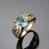Wedding Rings Aqua Blue Oval Stone Ring 4 Prong Crystal Zircon For Women Engagement Jewelry Vintage Fashion Yellow Gold Birthstone