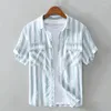 Chemises décontractées pour hommes Été à manches courtes Hommes Coton Chemise à rayures Hommes Style japonais Camisa Masculina Vêtements coréens Harajuku