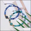 Fios de mi￧angas Natureza Stone AGATE BRACELETA COM CARTO PARA MULHERES RESINA AJUST￁VEL DRUZY HAMSA HATA MANDA MANUIDA MODA JUDE DHWPN