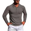 Polo da uomo 2023 Corsa da uomo Sport Fitness Abbigliamento Business Casual Alta elasticità Striscia verticale Camicia a maniche lunghe con risvolto Slim Top