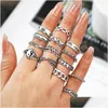 Band Rings Fashion Jewelry Knuckle Ring Set Retro Sier Relief Elephant Chain Geometric Stacking Midi Sets 14Pcs/Set Drop Delivery Dhpi0