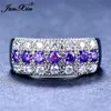 Bröllopsringar Bohemian Princess Pink Purple Green Blue White Ring Crystal Zircon Stone Silver Color Engagement for Women
