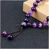 Perlé Strand 8Mm Naturel Violet Stripe Onyx Pierre Collier Bracelet Femmes À La Main Bohême Streach Classique Hommes Bijoux Cadeau Drop De Dh3Px