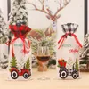 Décorations de Noël Couverture de bouteille de vin Sac de tracteur rouge noir pour la décoration de table de dîner de l'année à la maison