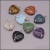 Arts And Crafts 30X38Mm Natural Stone Rose Quartz Tigers Eye Amethyst Opal Tree Of Life Heart Pendant Charms Diy Necklace Jewelry Ma Dheih