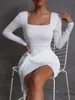 カジュアルドレス女性のためのプロム2023ミニセクシーな夜の誕生日のボディコンドレス長袖ホワイトクラブ衣装卸売アイテムビジネス
