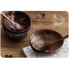 Миски 12-13,5 см натуральная кокосовая чаша деревянная посуда набор ложек набор кокосовой кухня.