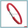 Bracelets De Charme En Acier Inoxydable Fermoirs Magnétiques Bracelet En Cuir Tressé 12 Couleur Hommes 6Mm Corde De Cire Bracelets Pour Femmes Mode De Luxe Otcg6