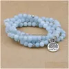 Beaded Strand Blue Stone Beads Armband för kvinnor 108 Buddha Armbandsmycken med Lotus Pendant Vintage Yogi Mtilayer Men Drop Deli Dhdvx