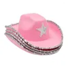 ベレー帽ピンクカウガールハットスパークリングスパンコールスパンコールトリムハロウィーンドレスアップパーティー用品