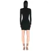 Casual Dresses Wholesale Women's Black Long Sleeve Hollow Out Diamond Tight Sexy Evening Celebrity Cocktail Party Bandage Dress