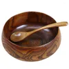 Bowls Japan Style Natual Jujuube Wood Round Salad Bowl With Spoon Kitchen Handmade Child Fruit/Rice Noodle Stor retro bordsartiklar