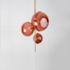 Pendant Lamps Nordic Red Glass Chandelier Restaurant Shop Modern Minimalist Bedroom Designer Italian Creative Three-head Lamp