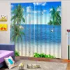 Rideau Moderne Rideaux Occultants Pour Chambre Fenêtre Salon 85% Ombrage 3D Bord De Mer Paysage Imprime Fleur 100 X 140cm(H