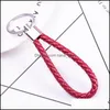 Keychains Lanyards Handmade Pu Leather Keychain Braided String Rope Metal Key Ring Woven Cord Chains Holder Diy Jewelry Accessorie Otv28