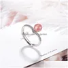Cluster Rings 100 925 Solid Real Sterling Sier Fashion Crown Stberry Crystal Opening Ring Sizable For Teen Girl Kid Xmas Gift Drop D Dhkzb