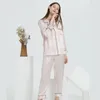 Women's Sleepwear 16 Momme Mulberry Silk Pyjama Luxury Long Sleeve Trouser Female Real Homewear Summer Women Pijama