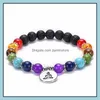 Mis de 8 mm de lava preto 7Chakra Bead Tree of Life Bracelet Bracelet Óleo Essential Difusor para Mulheres Homens Jóias Drop Drop Bracelets OTW7a