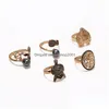 Band Rings Fashion Jewelry Knuckle Ring Gray Pearl Hollow Carved Leaves Flower Turtle Set 5Pcs/Set Drop Delivery Dhsg0