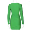 Casual jurken zonnige herfst ruches sexy y2k kleren uitgehold veter omhoog lange mouw bodycon mini voor vrouwen 2023 club feest outfits