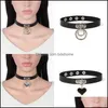 Sautoirs Mode Cosplay Harajuku Punk Rock Gothique Ras Du Cou Colliers Sexy En Cuir Pu Coeur Rond Spike Collier Collier Corps Accessoire Ot3Hj