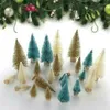 Christmas Decorations 12pcs 4.5cm Mini Tree Gold Green Small Pine Sisal Placed In The Desktop Decortion Year Xmas Party Ornaments