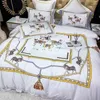 Bettwäsche -Sets weiße satinägyptische Baumwollkriegs -Digitaldruckset Bettbedeckungsbett Leinen ausgestatteten Blechkissenwaren
