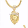 Pendant Necklaces Mens Iced Out Lion Head Necklace Bling Crystal Animal Gold Long Chains For Women Hip Hop Jewelry Drop Delivery Pend Otdsm