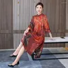 Casual Dresses 2023 Spring And Autumn Dress Women's Temperament Relaxed Cheongsam Fashion Stand Collar 3/4 Sleeves Retro Printed